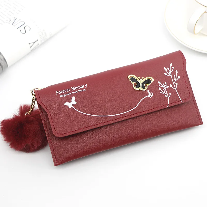 Custom Women Wallet Designer Solid Color Long Slim Card Holder Money Clutch Bag butterfly Buckle Lady Leather Wallet For Women