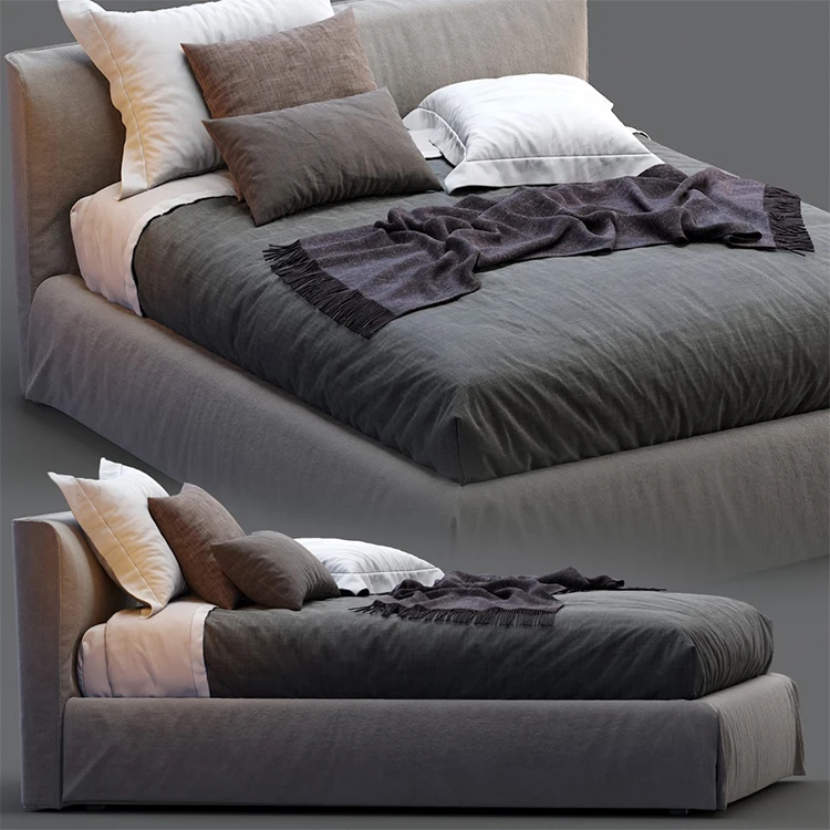 Italian velvet gray upholstered bed can be customized bedroom villa loft apartment furniture full size fabric Single bed