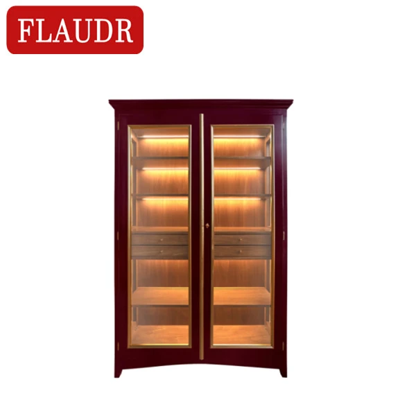 European Contemporary Exquisite Simple Wine Red Wood Surface Glass Door and Wood Base Living Room Cabinet