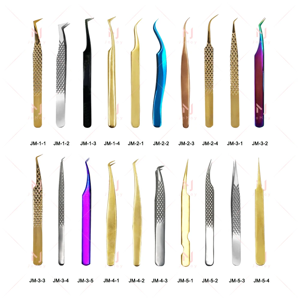 Jomay professional japan 2021 lash grafting tweezer 45 degree russian custom volume eyelash tweezers stainless steel