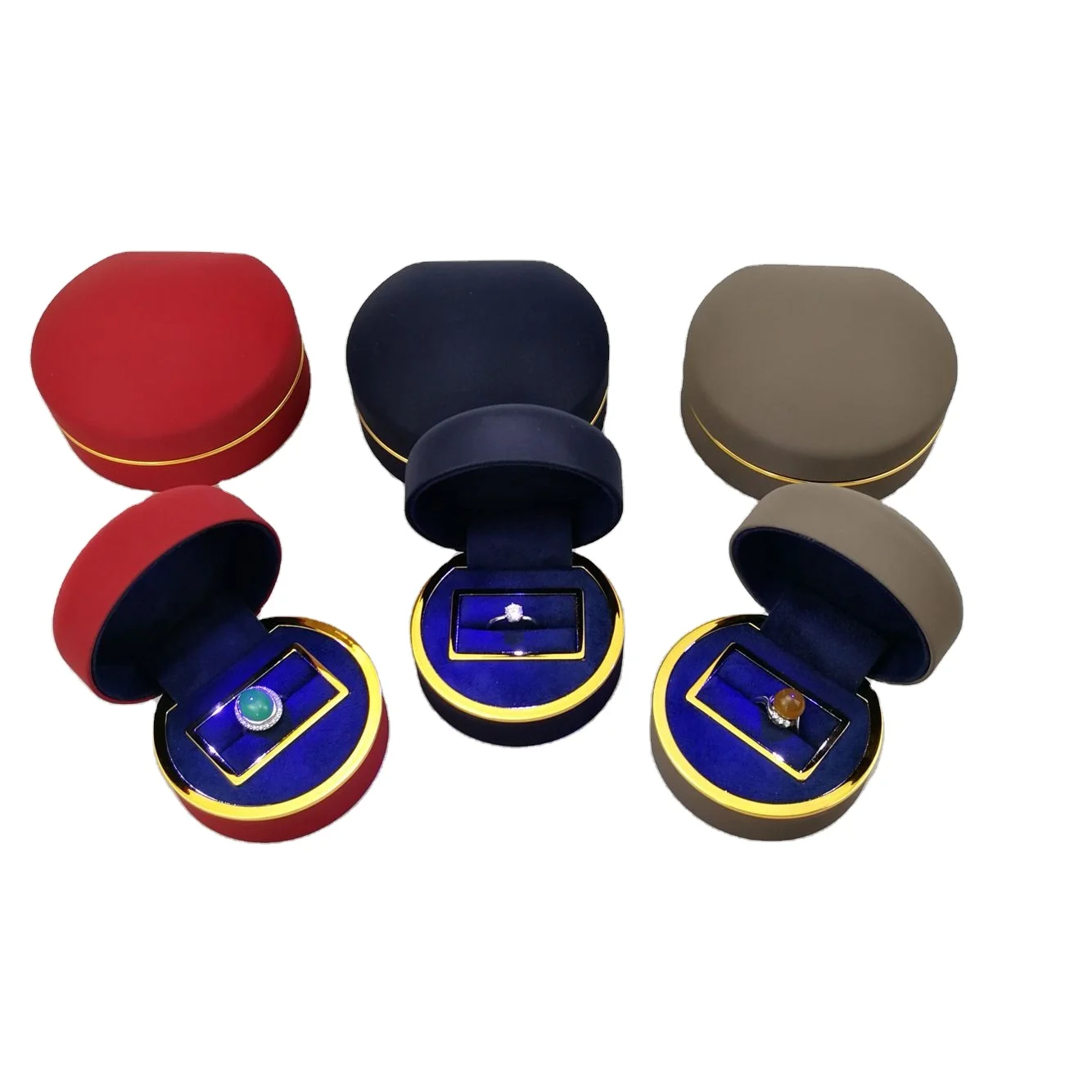 
Custom Logo Custom Color Round Small Pu Leather Ring pendant Christmas Gift Led Light Jewelry sets packaging box 