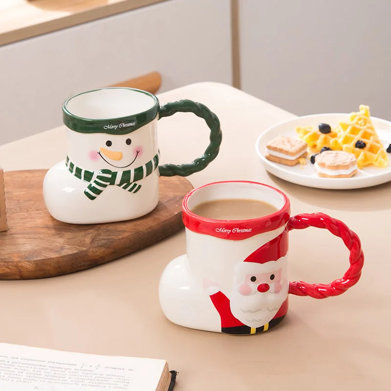 Custom Personalized Creative Cute Snowman Santa Claus Gift Christmas Stocking Shape Ceramic Coffee Mug Christmas Gift