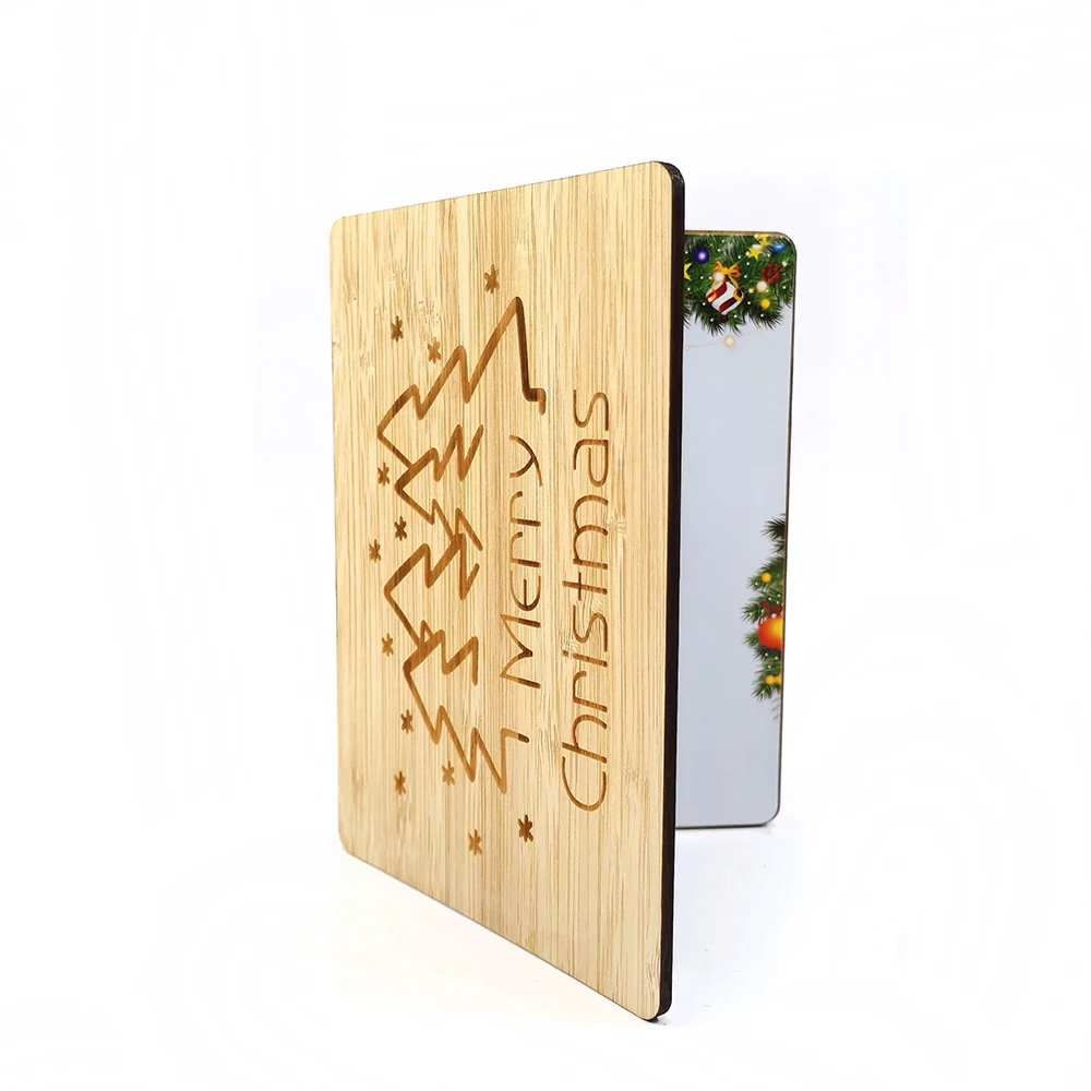 Laser cutting scanning bamboo greeting card Christmas theme