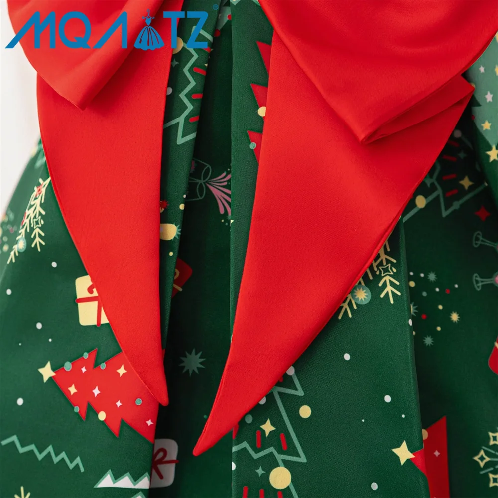 MQATZ Mini Christmas Cotton Dress Baby Doll Sleeveless Princess with O-Neck Collar Puff Sleeves Floral Girl with Bow ASD103