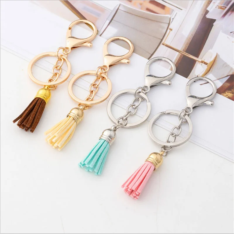 2021 Woman New Korean Velvet Small Tassel Keychain Charm Long Tassel Fringe Key Ring Pendant For Friend Gift Bag Ornament Holder