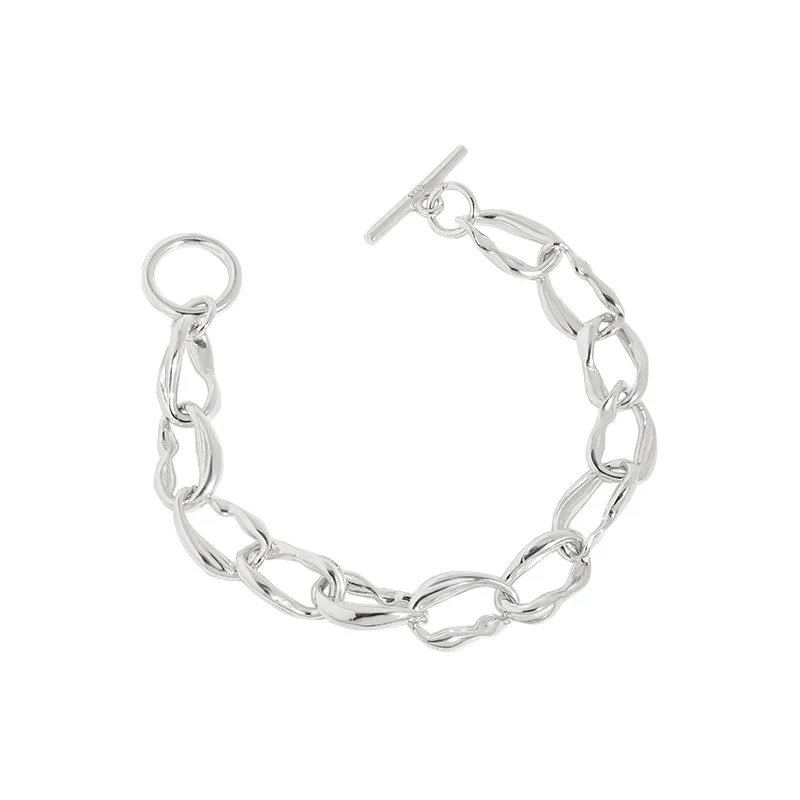 Luxury S925 Bracelet Sterling Silver Simple Cuban Chain Hollow Thick Chain Bracelet for Women