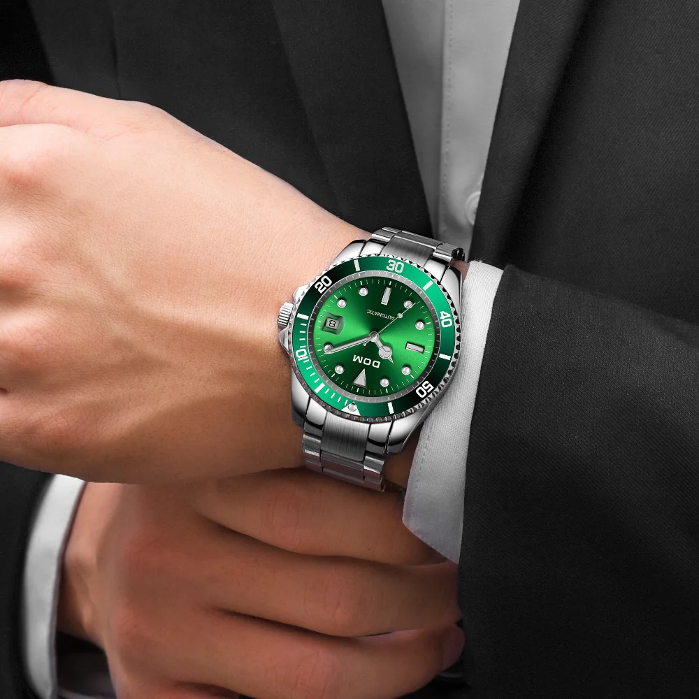 DOM Brand Luxury Men Watches Automatic Green Watch Men Stainless Steel Waterproof Business Sport Mechanical Wristwatch M-1310