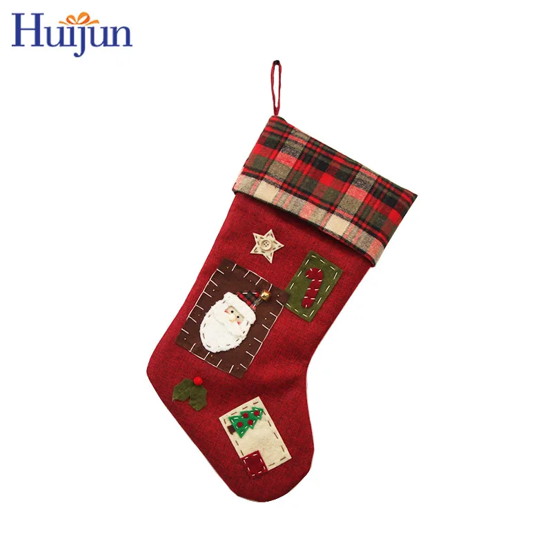 wholesale christmas crafts Huge Latest jute snowman santa Christmas quilting stockings xmas socks for Christmas tree decoration