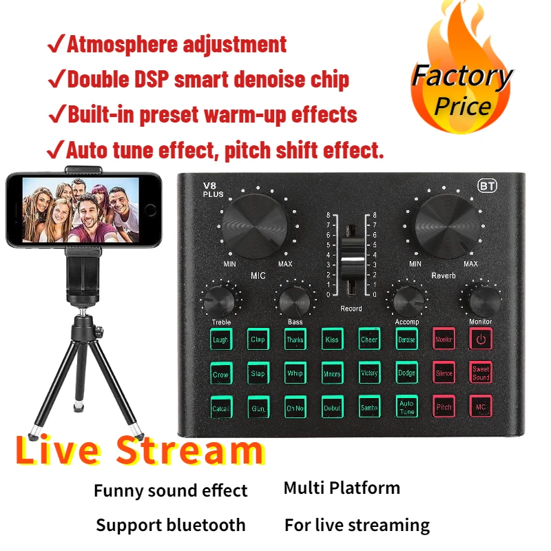 Music sound card USB External Multi-function mixer V8 Plus Mac Computer Android Sound Card