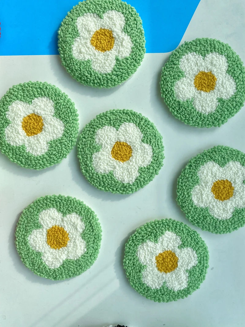 Wholesale Blue Punch Needle Handicraft Coaster Cute Rug For Other Home Decor Coaster