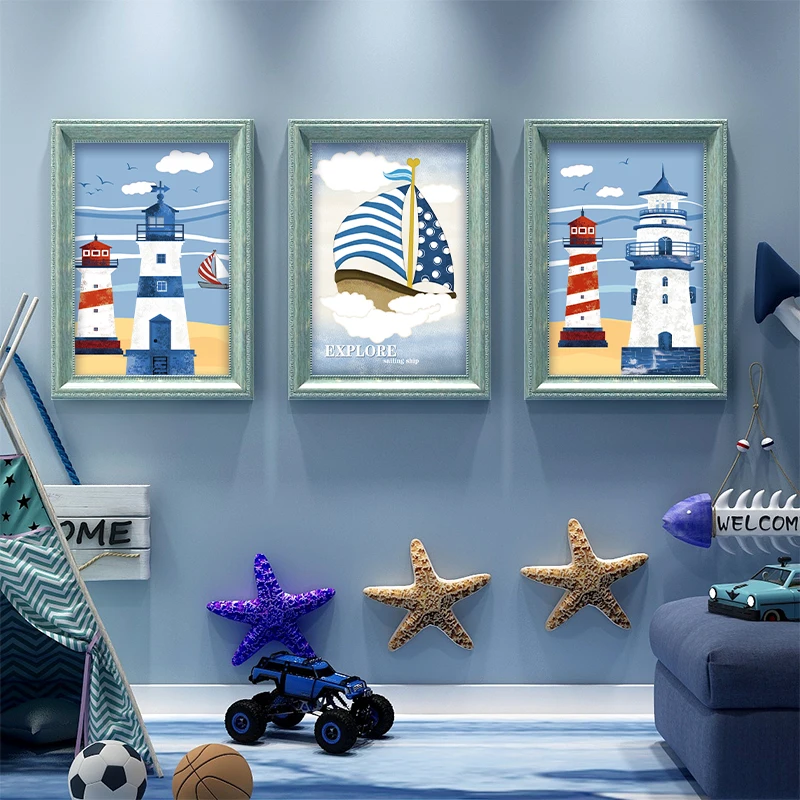 Mediterranean style cute kid room wall art Children boy room canvas printed oil painting