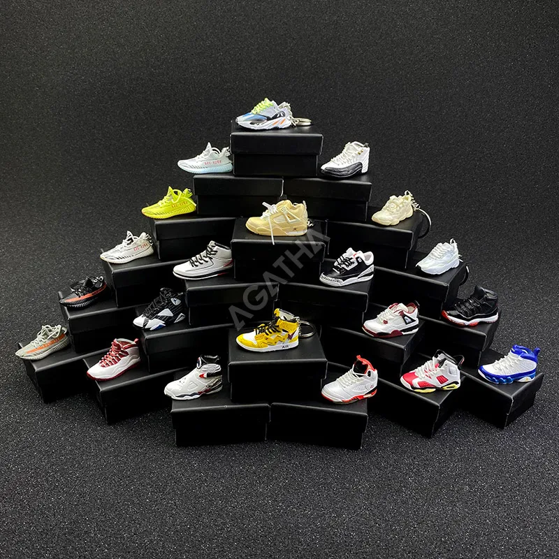 Ready to Ship Fashion Basketball Soft PVC Wholesale Shoe Keyring Mini Air Jordan 3d Sneaker Keychain with Box