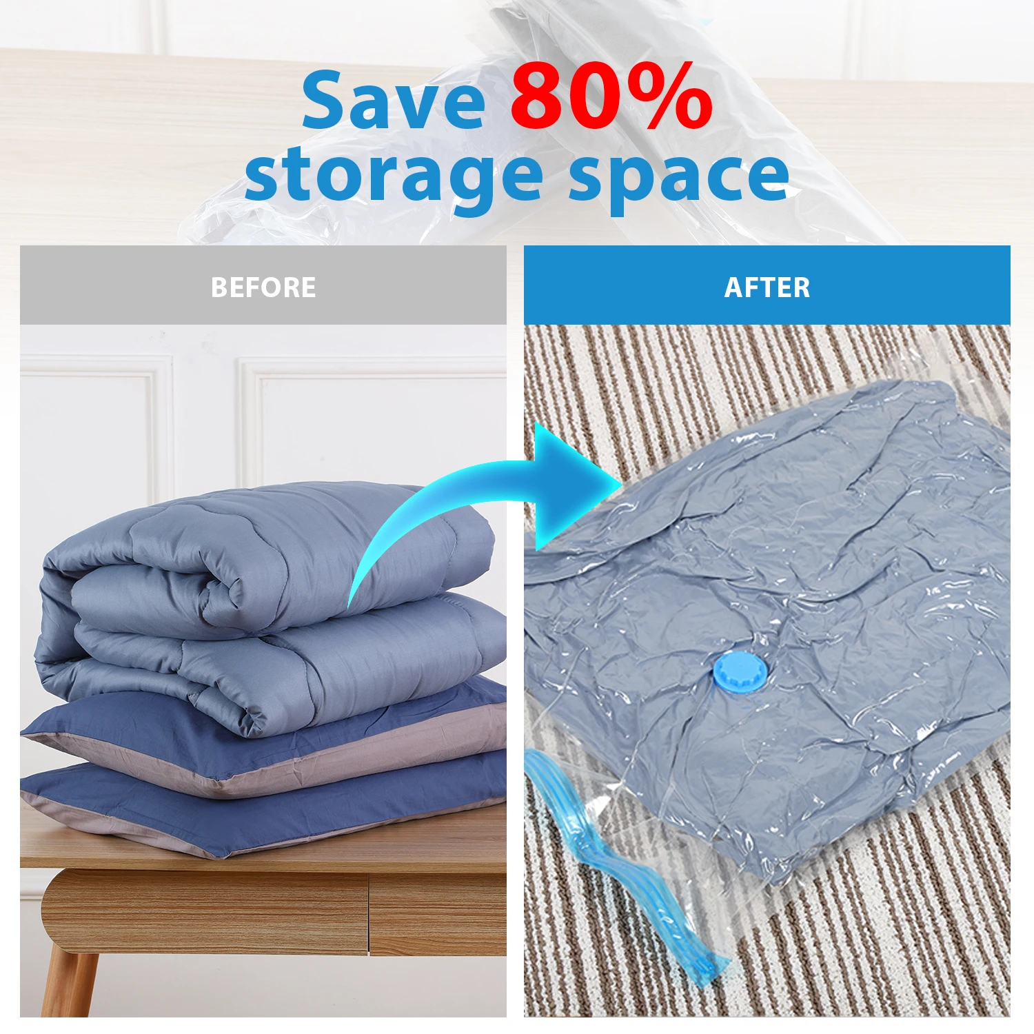 
Vacuum Storage Bags to Space Saver 80% for Clothes Vacuum Compression Storage Bags for saving space 