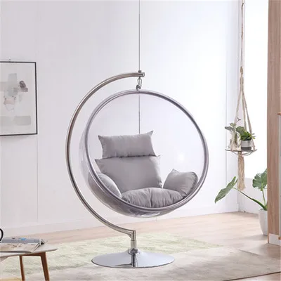 
Store TOP 1 Hot Sell Transparent hanging chairs Swing Floor Stand Golden acrylic Bubble Chair With Stand living room garden 