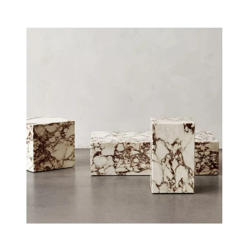 Hotel Marble Plinth Stone Side Table Italian Calacatta Viola Marble Coffee Table