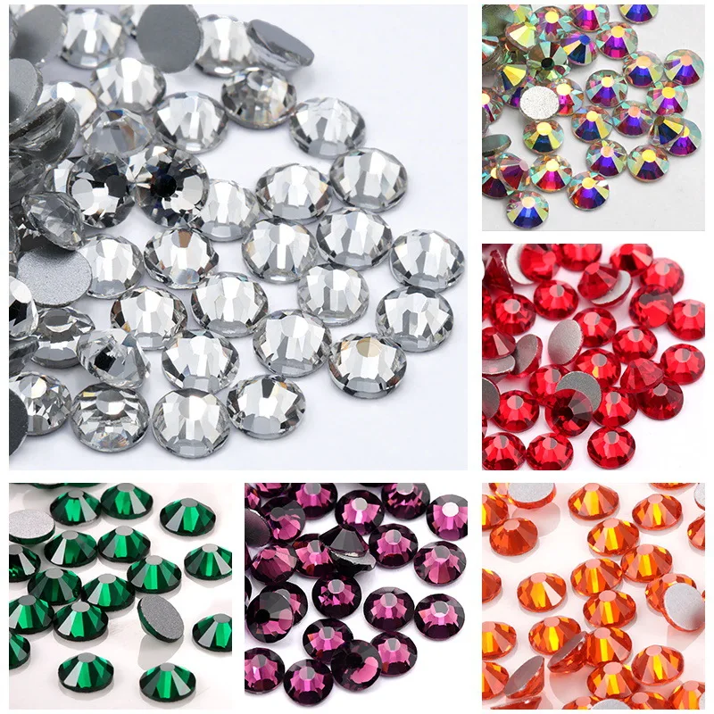 1440 Glass Flat Bottom Diamonds Electroplated Rhinestones for Nail Art DIY Accessories with Ornaments & Drill Attachments