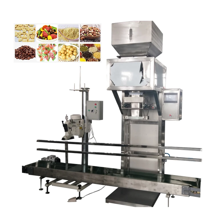 50Kg rice filling machine with grain elevating machine and bag sealing sewing machine to fill grain wheat corn