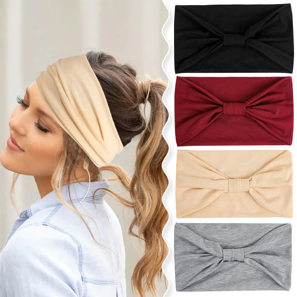 Women Knotted  Solid Color Wide Headband Turban Headwear