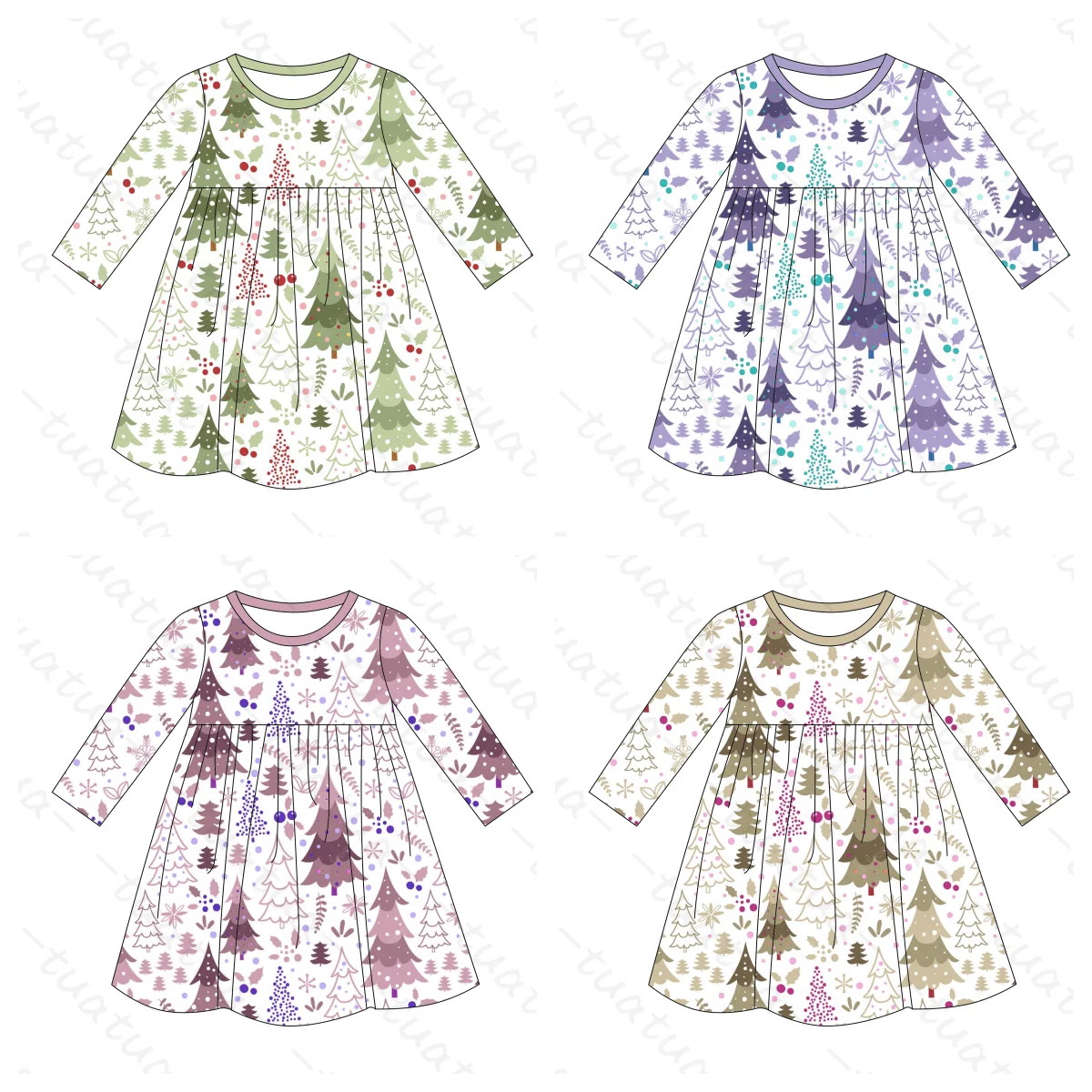 new arrival 2025 custom girl matching kids winter clothes christmas tree print baby dresses