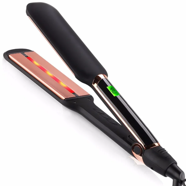 professional infrared hair iron LCD display wide plate MCH fast heating ceramic titanium coating hair straightener