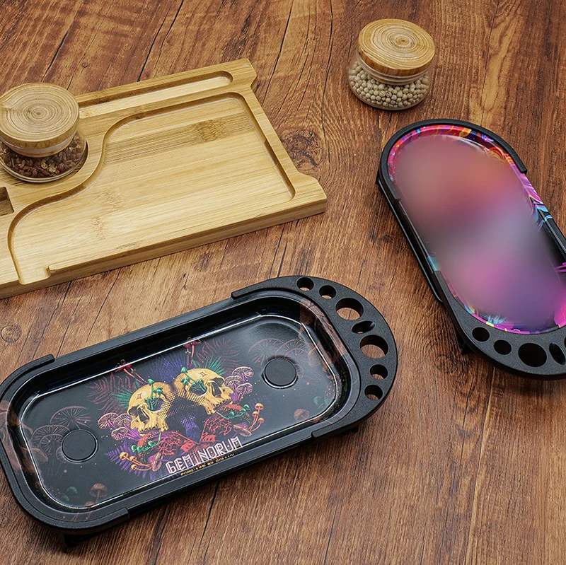 Factory patented Cigarette workbench tinplate rolling tray Gift Set Mini Rolling Tray Plastic tube Kit Set