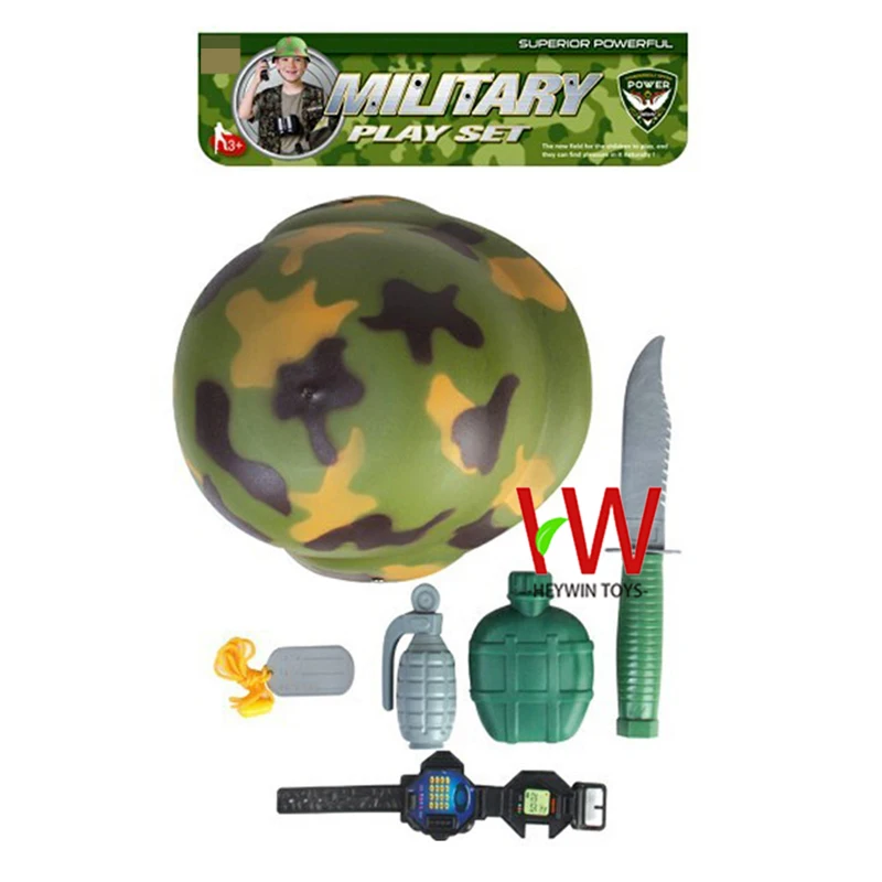 Pretend Play Toys Military Play Set  Helmet  Wristwatch  Military kettle  Canteen  Dagger  Grenade  Children Plastic Toys (HM9N)