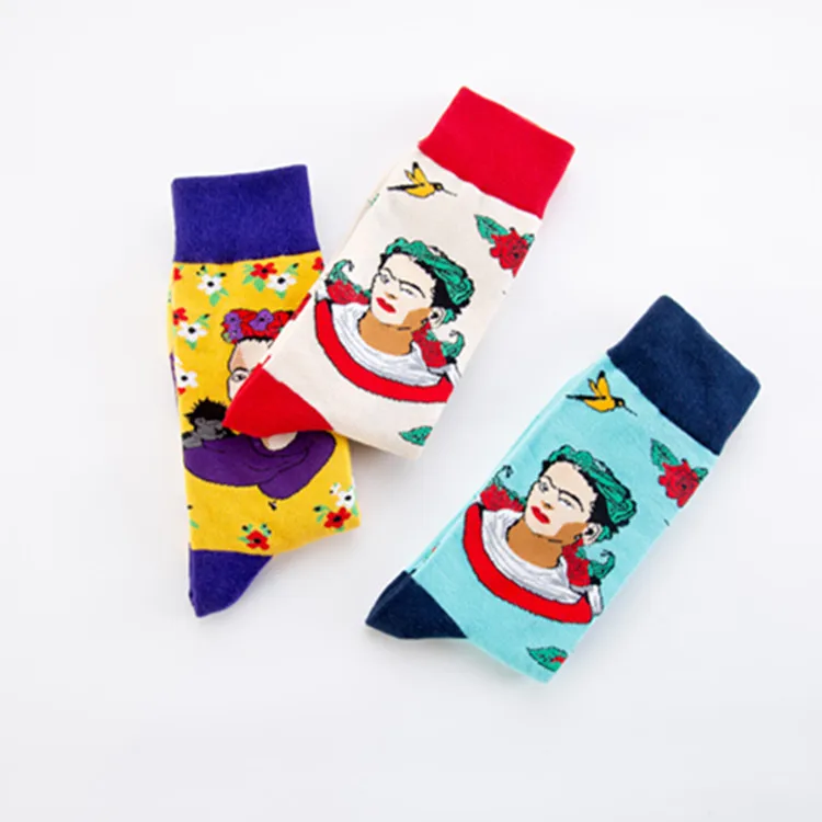 wholesale Indian women cartoon pattern socks cotton men crew happy socks