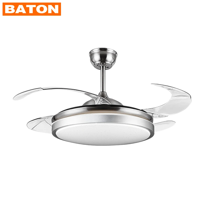 42 Inches 72w Remote Invisible Retractable Fan Lamp Fixture No Noise Ceiling Fan Chandelier With Light