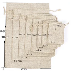 10 sizes on stock plain organic Jute pouch linen bag small reusable hemp drawstring bags