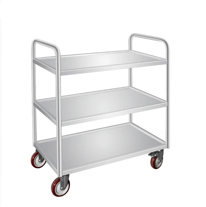 Restaurant Catering Equipment Kitchen Stainless Steel Dining Trolley Knocked-Down Plate Service Trolley Food Serving Cart