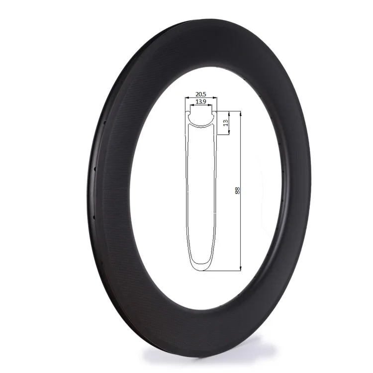18h 32h 700C 38mm 50mm 88mm deep 20.5mm width clincher tubeless V brake T700 carbon fiber rims