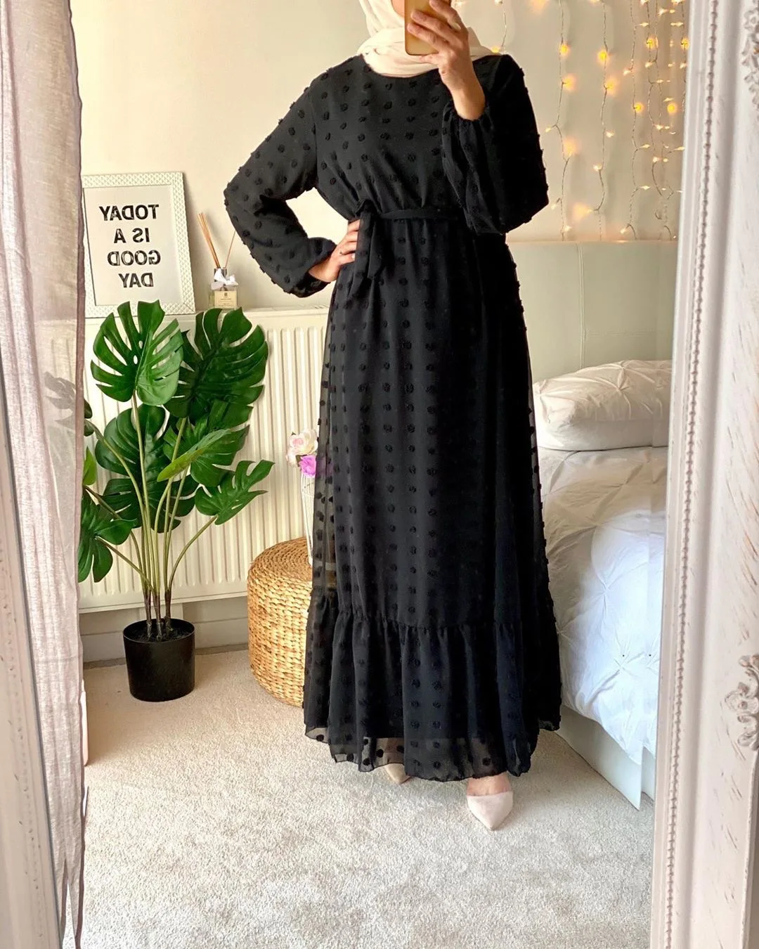 
latest women Dubai solid Muslim high waist plus size crew neck Gauze bow maxi abaya long dress 