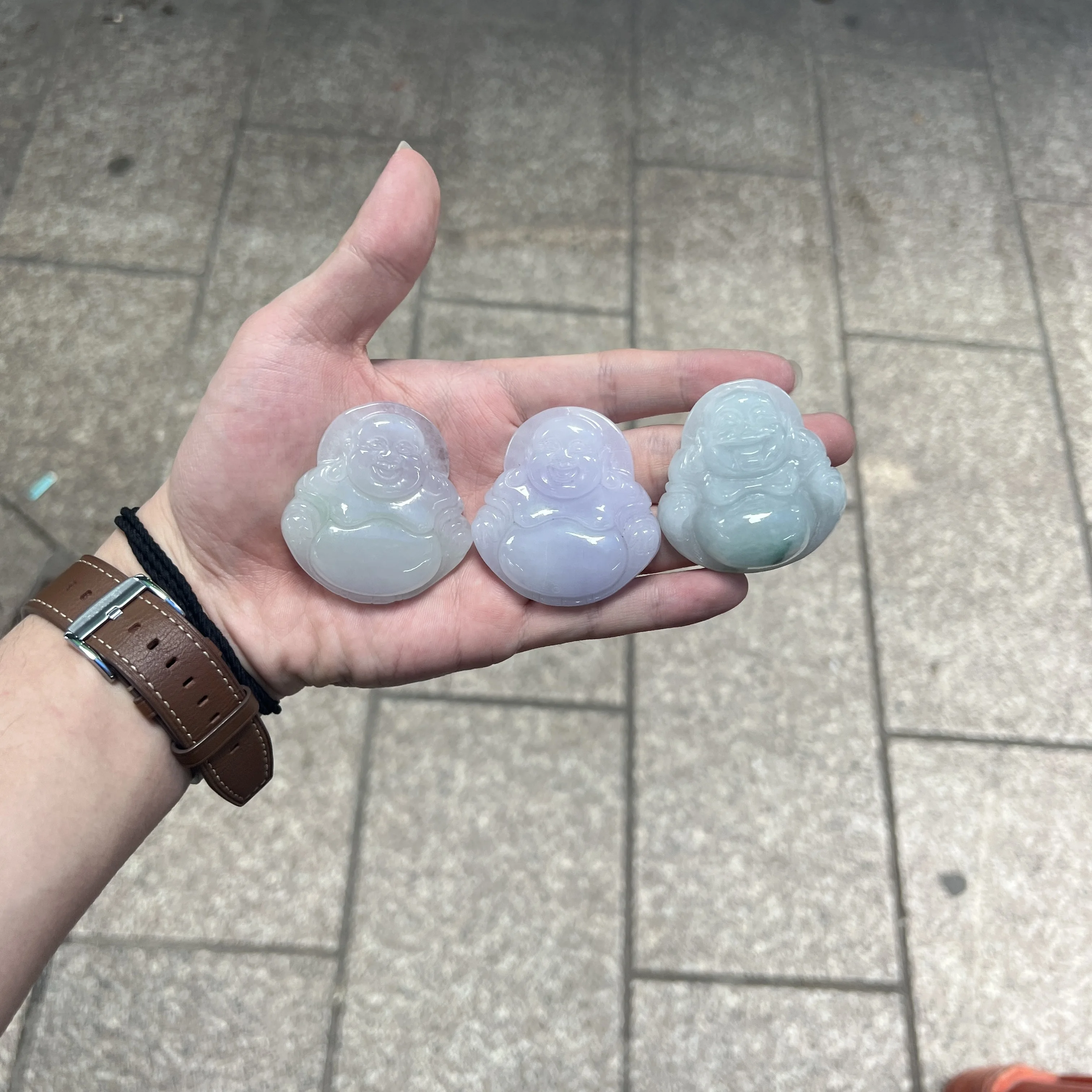 Wholesale Myanmar Bruma Jade Transparent Green Laughing Budda 35mm Carved Jade Pendant For Jewelry Pendent DIY Accessories