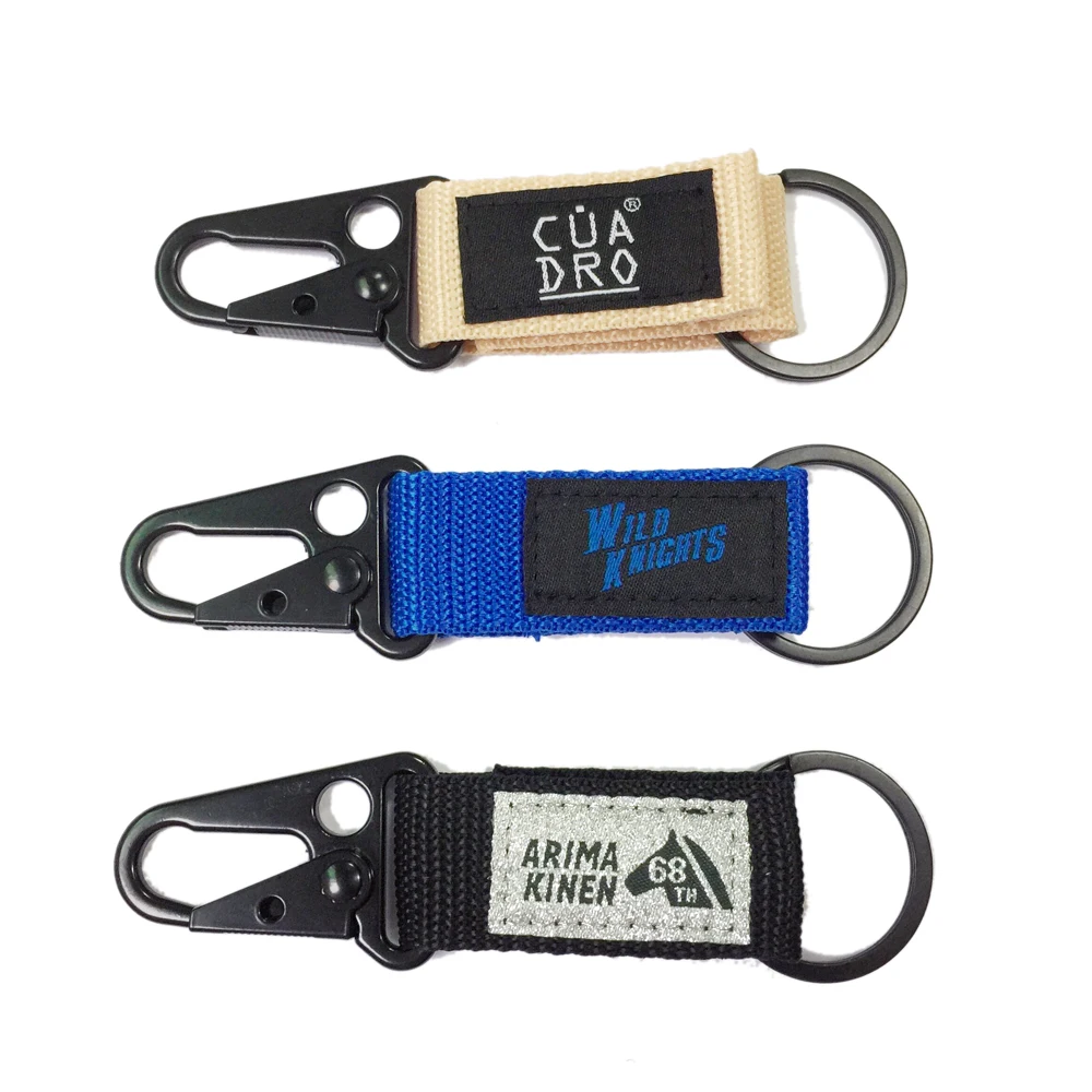 High Quality Custom Logo Polyester Short Wrist Strap Key Chain Lanyard Jacquard Printed Logo Carabiner Hook Short Nylon Keychain