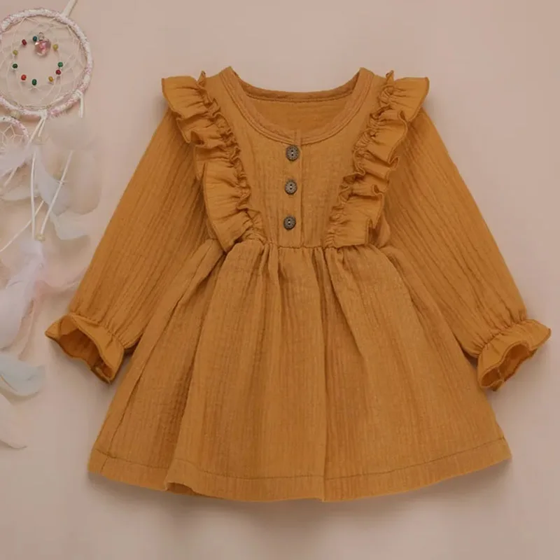 Conyson New Kids Girl Autumn Dress Ruffles Long Sleeve Solid Party Dresses For Girls Elegant Slim Waist Dress Girls Clothes Sets