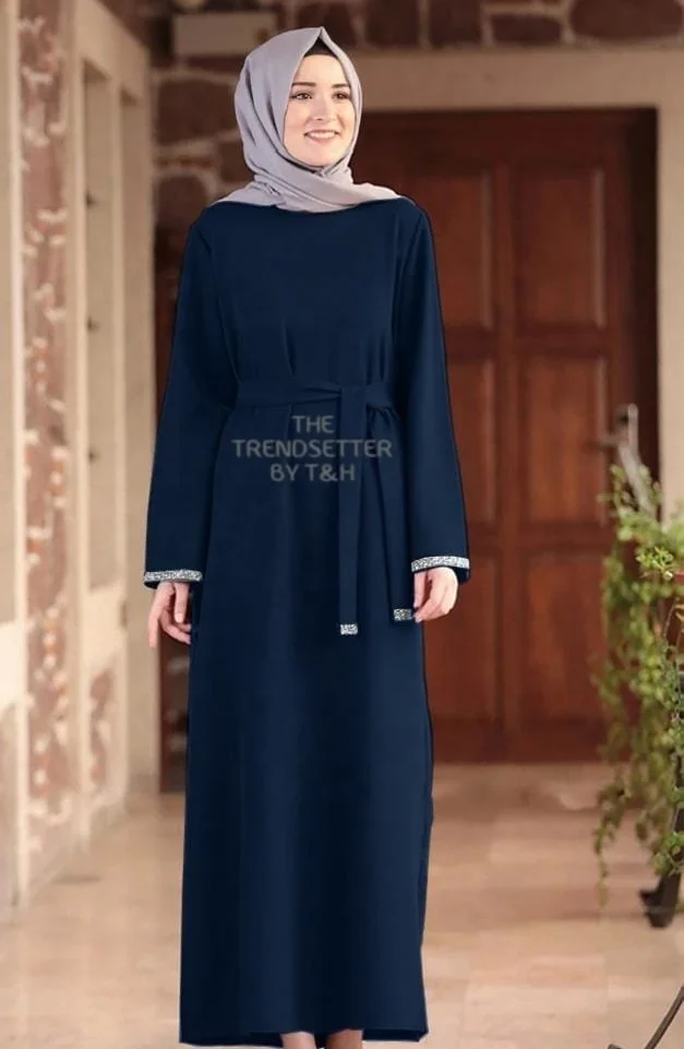 Q11D170- Collection Muslim Women Abaya High Quality Elegant Islamic Clothing Long Sleeve Abaya With grey Chiffon scarf