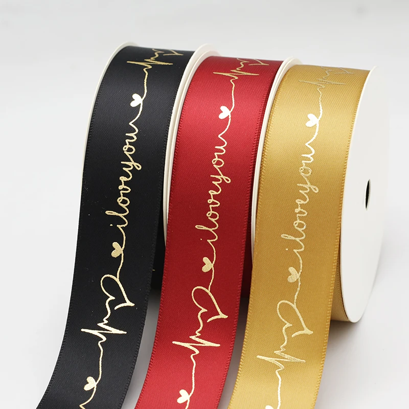 С надписью I love you (я тебя люблю) ко Дню Святого Валентина для подарочная упаковка один двойной уход за кожей лица с фокусным расстоянием 25 мм 1 'цвета: черный, золотистый, красный, золотой фольгой с атласной лентой