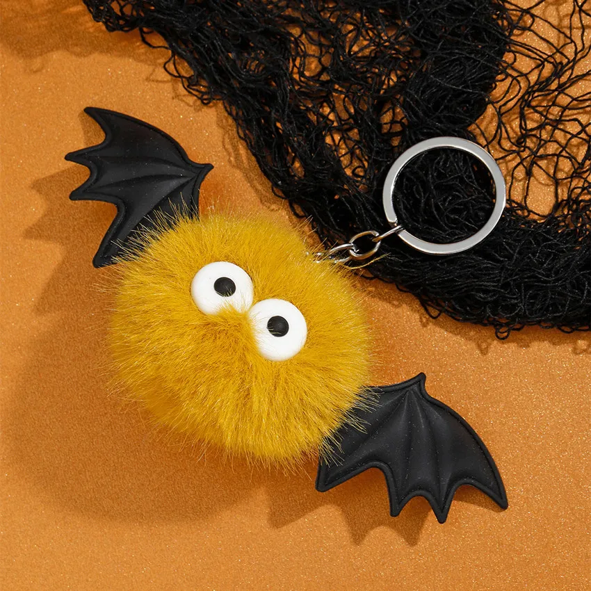 Wholesale Halloween Cartoon Bat Pom Pom Fluffy Keychain Plush Cute