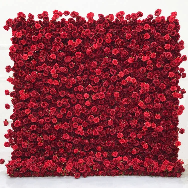 5d flower wall backdrop 8ft*8ft on fabric silk artificial silk roses artificial flowers red 3D wedding decoration Flower wall