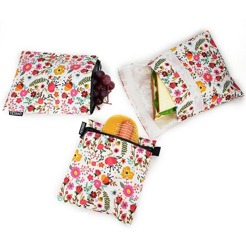 Customized Logo Portable Eco Friendly Washable Sandwich Food Reusable Snack Bag
