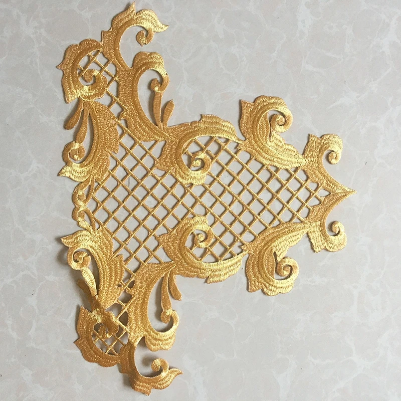 Baroque Gold applique Embroidery iron-on Patch stickers Custom with Glue Sil color Clothing gress Heat Transfer Garment Patches