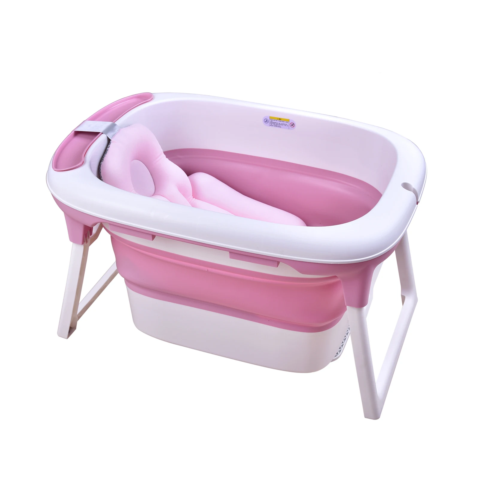 LIKU Foldable Freestanding Bathtubs Portable Tub Household Bath Basin with Cushion for Children Baby Bathtub