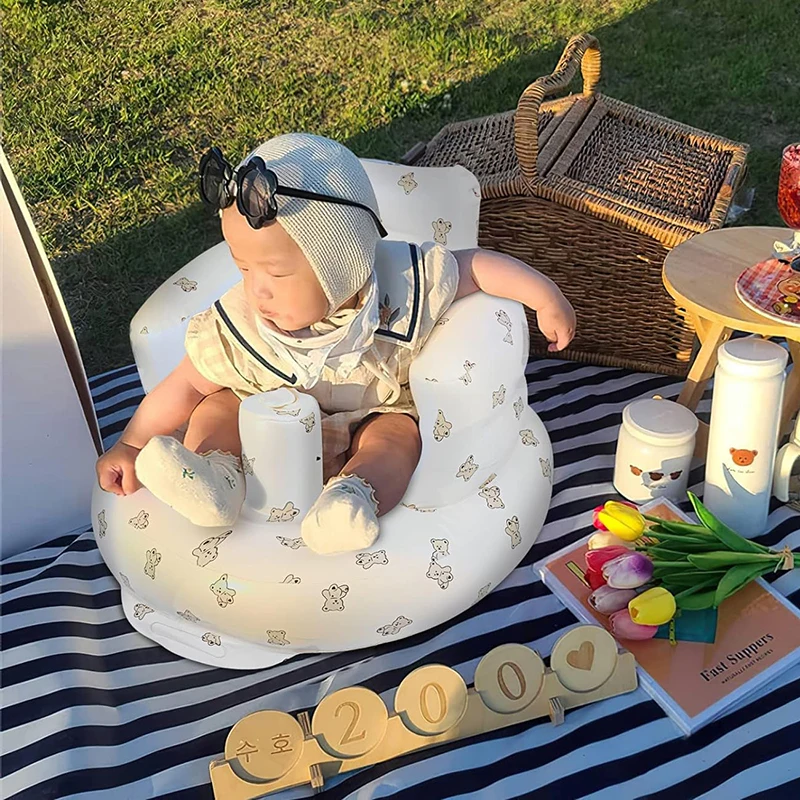 Baby Inflatable Seat for Babies 3-36 Months Built in Air Pump Infant Support Seat Summer Chair for Learning to Feeding Camping