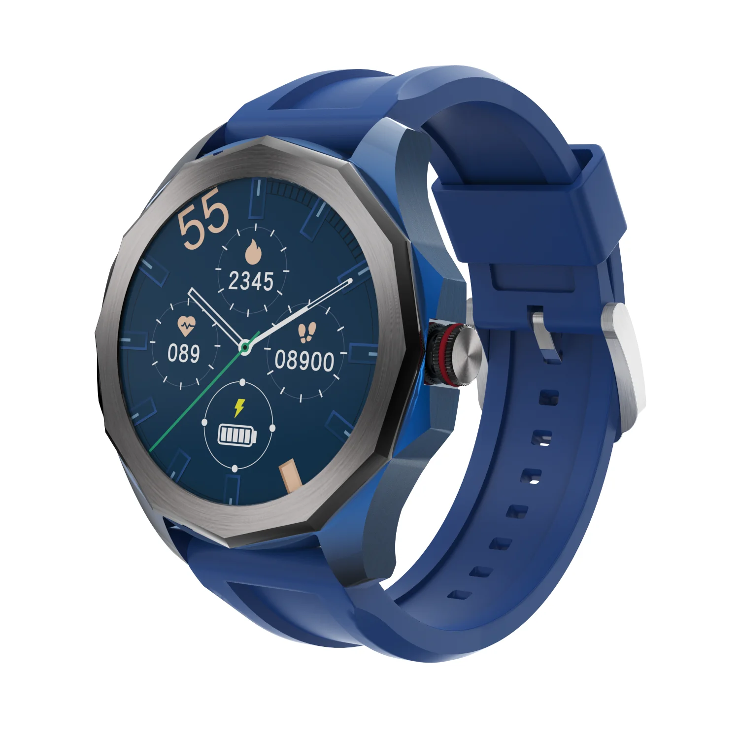 2021 Blue BT4.0 full screen round Heart Rate Fitness Health circle touch men women Android ios play call smart watch