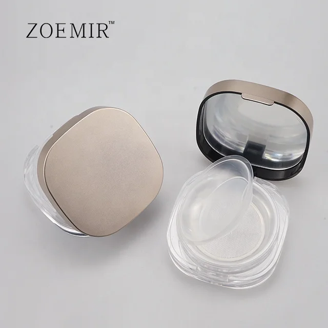 Square loose powder case gold metal lid empty small loose powder container 10g eco friendly clear plastic jars for loose powder