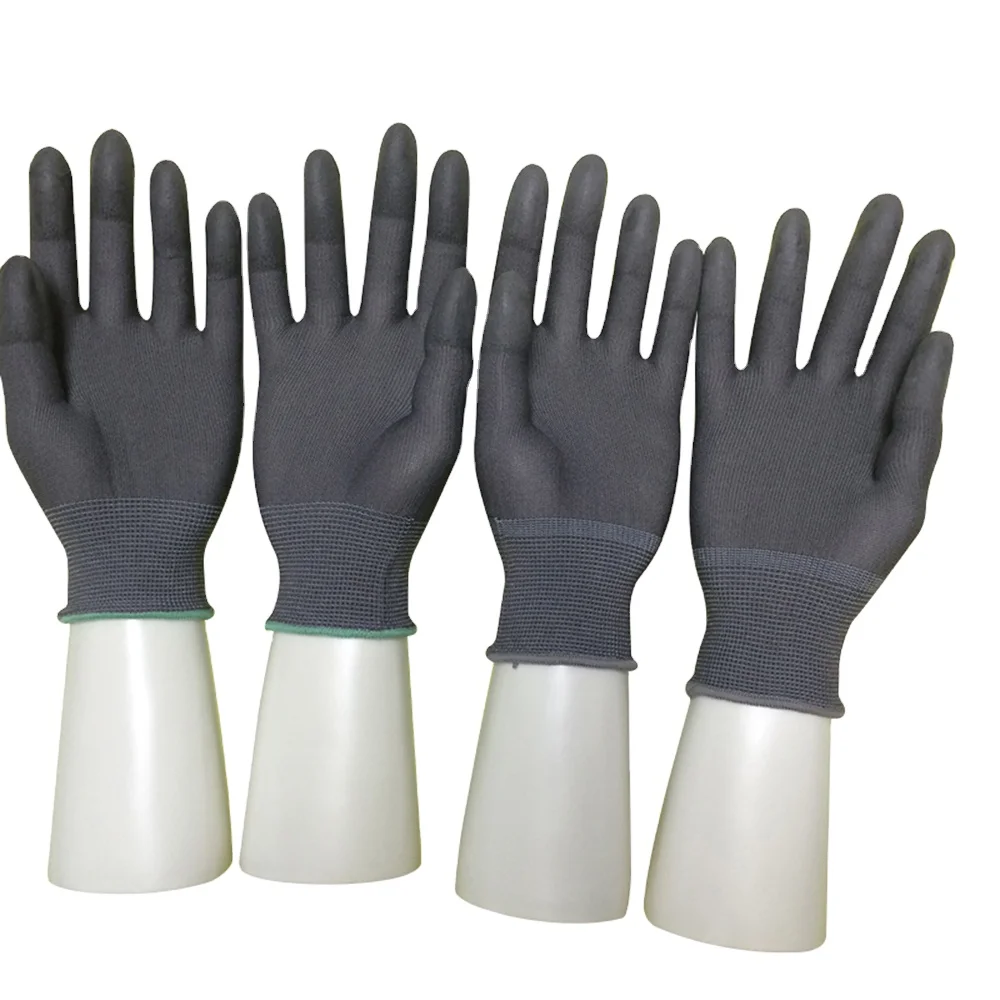 Black Nylon PU Lightweight Gloves ESD Anti Static Black PU Coated Safety PU Work Gloves with 13 gauge polyester knitted