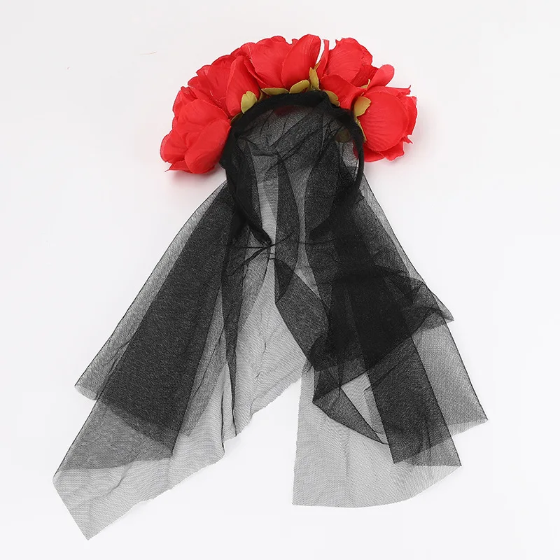 Halloween Scary Skeleton Black Spider Veil Rose Flower EYEBALL Mummy Bride Movie Makeup Cosplay  Costumes Hair Headband