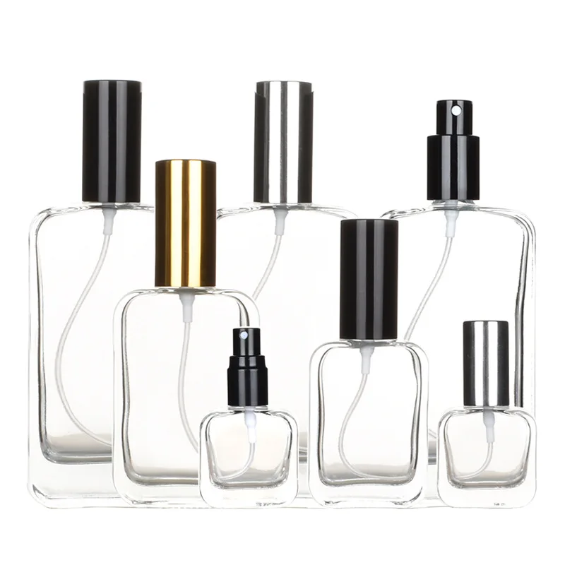 Wholesale empty 10ml 30ml 50ml 100ml refillable glass perfume bottles screw type with black cap
