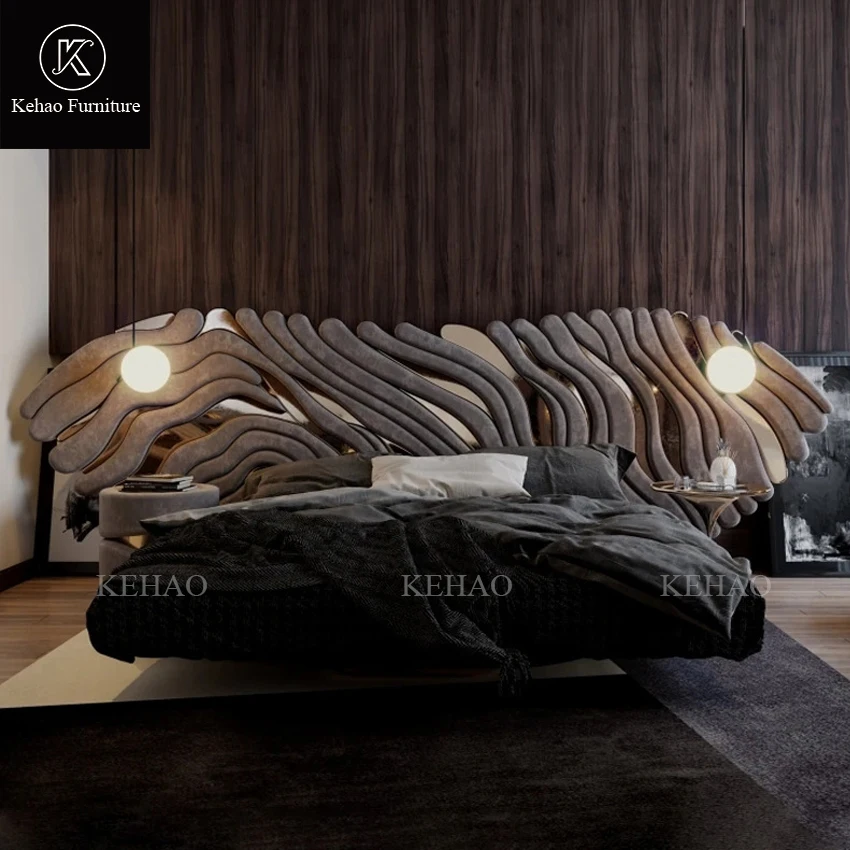 Queen size Latest Design Custom Made Villa Master Room Super King Bed Royal Nubuck Luxury King Bedroom Sets