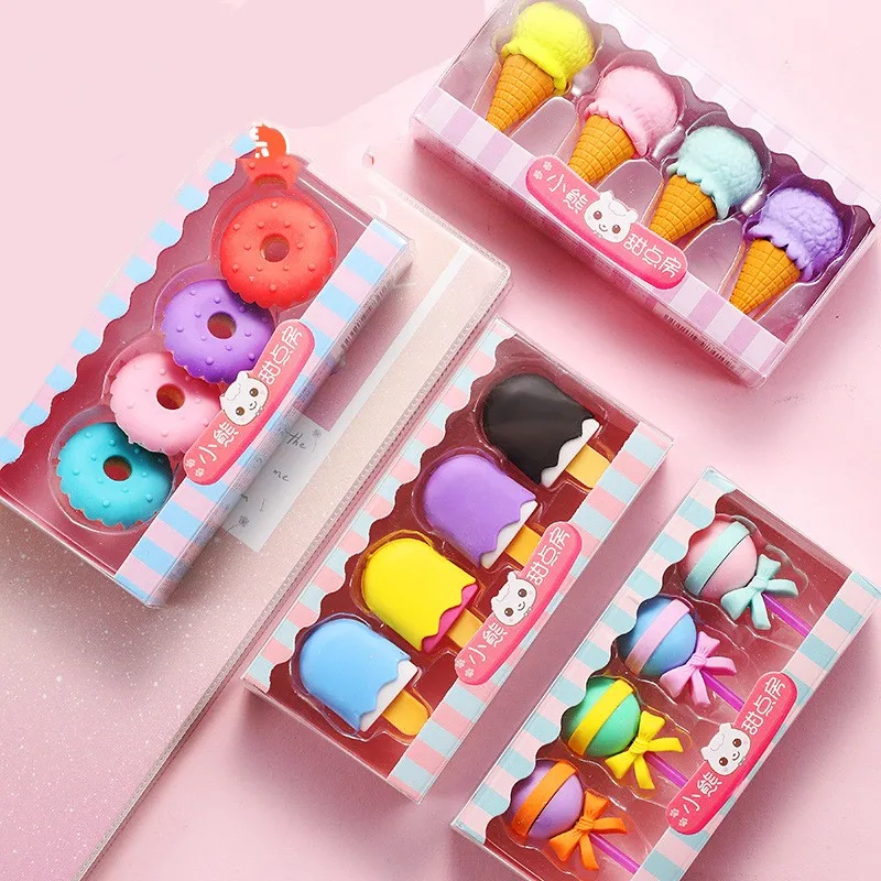 Low Price Fancy Eraser Ice Cream Cookies Shape Erasers For Kids,Kawai 3d Pencil Eraser For Gift